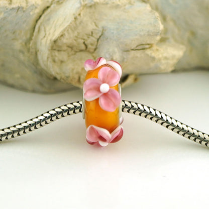 Pink Topaz Raised Flower Silver Cored BHB (BHB74)