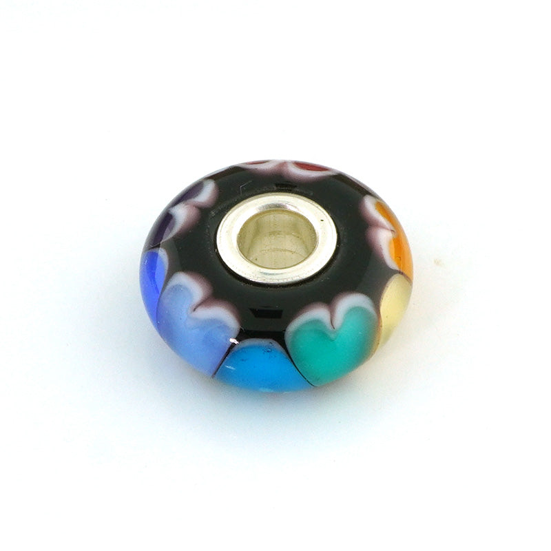 Rainbow Hearts Silver Cored Charm Bead (BHB76)