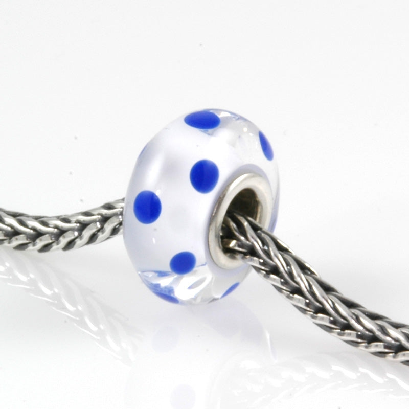 Lapis Polka Dots on Clear Silver Cored Glass Charm Bead