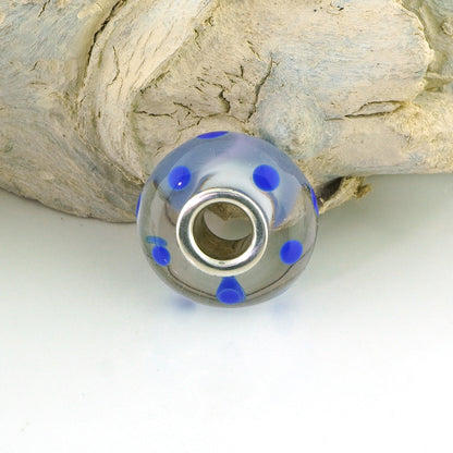 Lapis Polka Dots on Clear Silver Cored Glass Charm Bead