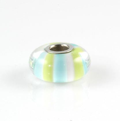 Aqua & Lime Striped Silver Cored Charm Bead