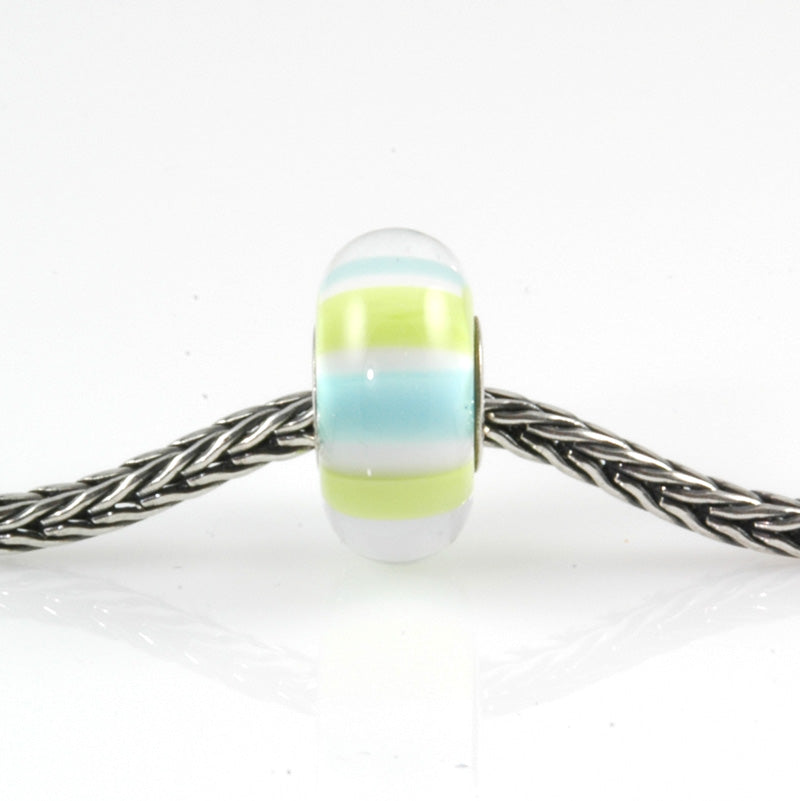 Aqua & Lime Striped Silver Cored Charm Bead