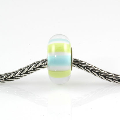 Aqua & Lime Striped Silver Cored Charm Bead