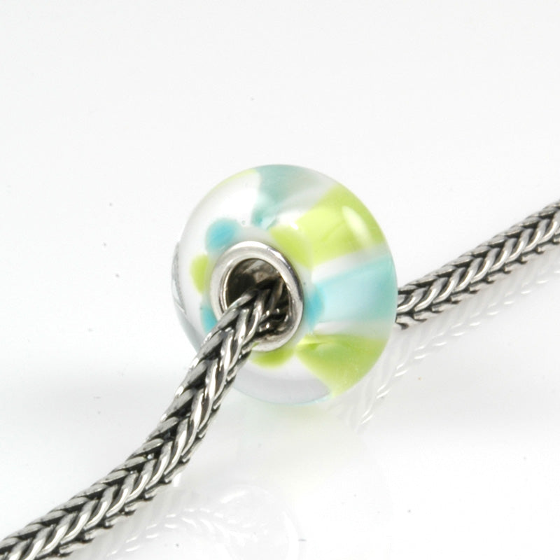 Aqua & Lime Striped Silver Cored Charm Bead