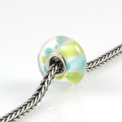 Aqua & Lime Striped Silver Cored Charm Bead