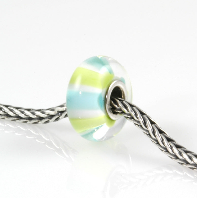 Aqua & Lime Striped Silver Cored Charm Bead