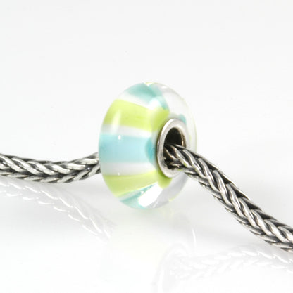 Aqua & Lime Striped Silver Cored Charm Bead