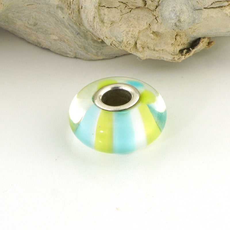Aqua & Lime Striped Silver Cored Charm Bead