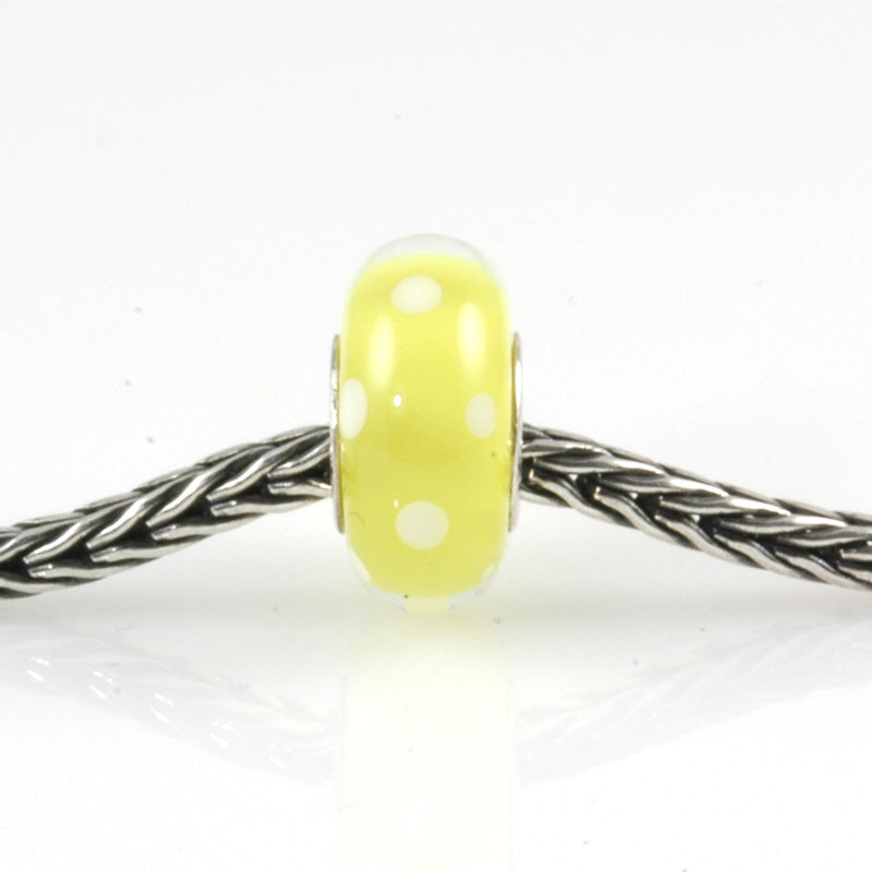 White Polka Dots on Transparent Yellow Silver Cored Glass Charm Bead