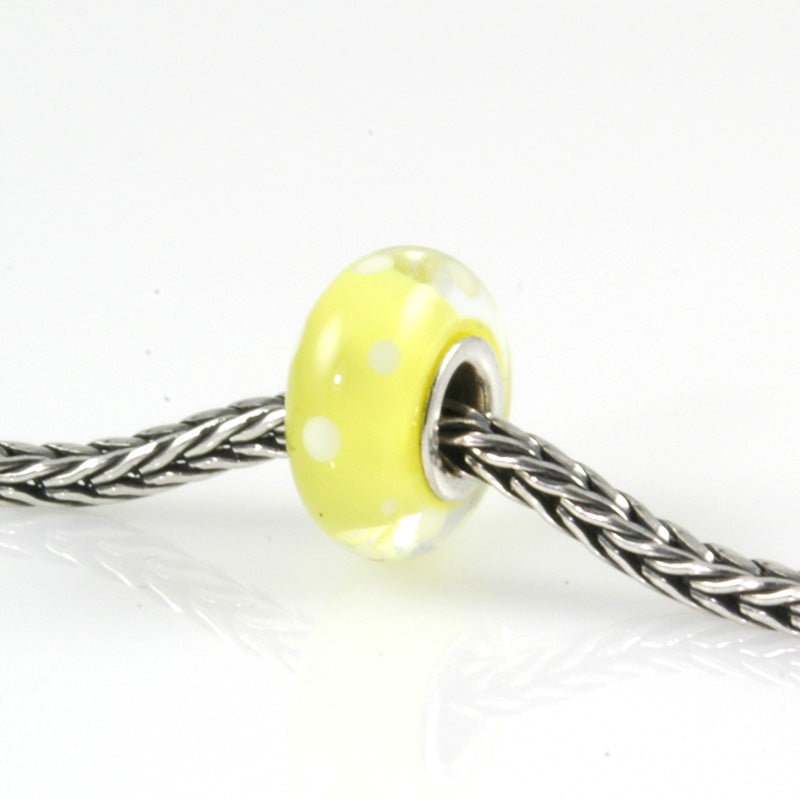 White Polka Dots on Transparent Yellow Silver Cored Glass Charm Bead