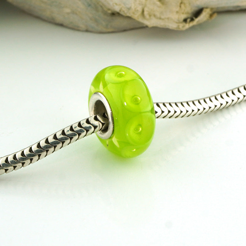Lime Bubbles Silver Cored Glass Charm Bead
