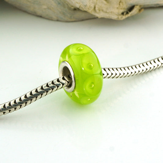 Lime Bubbles Silver Cored Glass Charm Bead