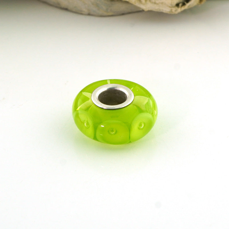 Lime Bubbles Silver Cored Glass Charm Bead