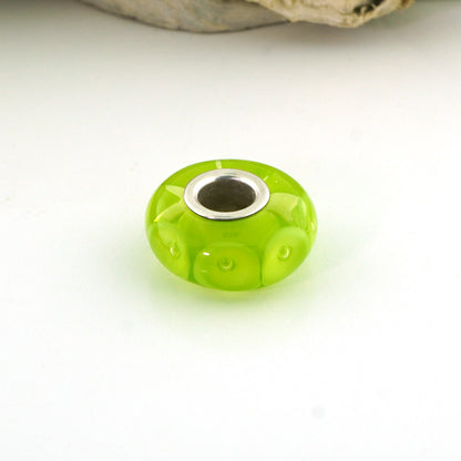 Lime Bubbles Silver Cored Glass Charm Bead