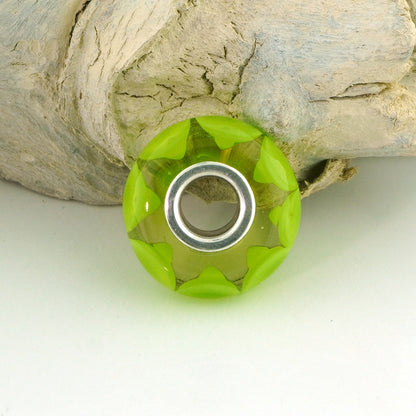 Lime Bubbles Silver Cored Glass Charm Bead