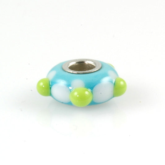 Lime & Aqua Silver Cored Glass Charm Bead