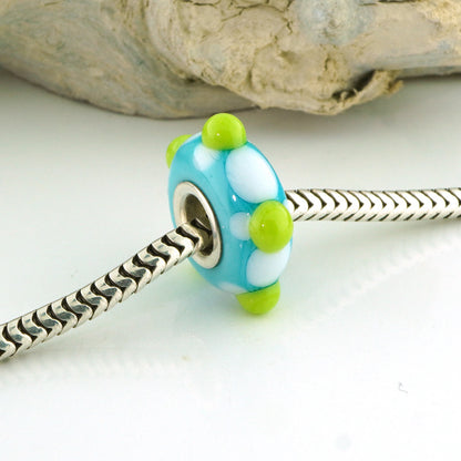 Lime & Aqua Silver Cored Glass Charm Bead