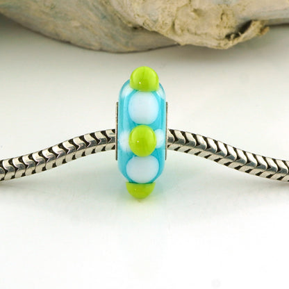 Lime & Aqua Silver Cored Glass Charm Bead