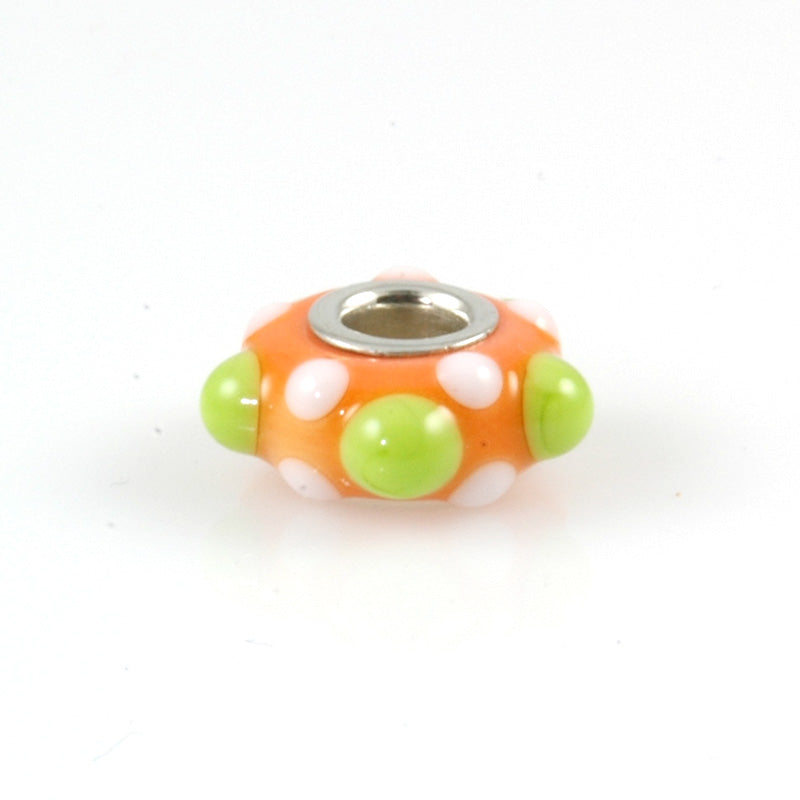 Lime & Orange Silver Cored Glass Charm Bead