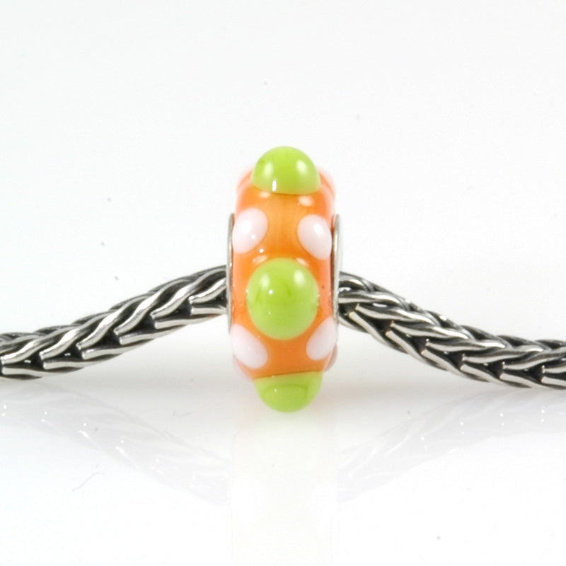 Lime & Orange Silver Cored Glass Charm Bead