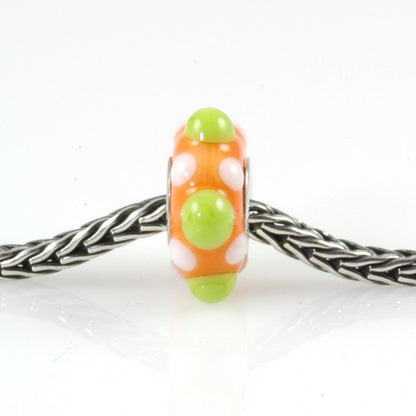 Lime & Orange Silver Cored Glass Charm Bead