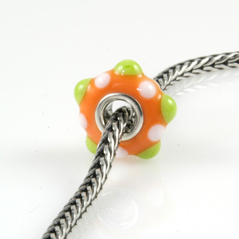 Lime & Orange Silver Cored Glass Charm Bead