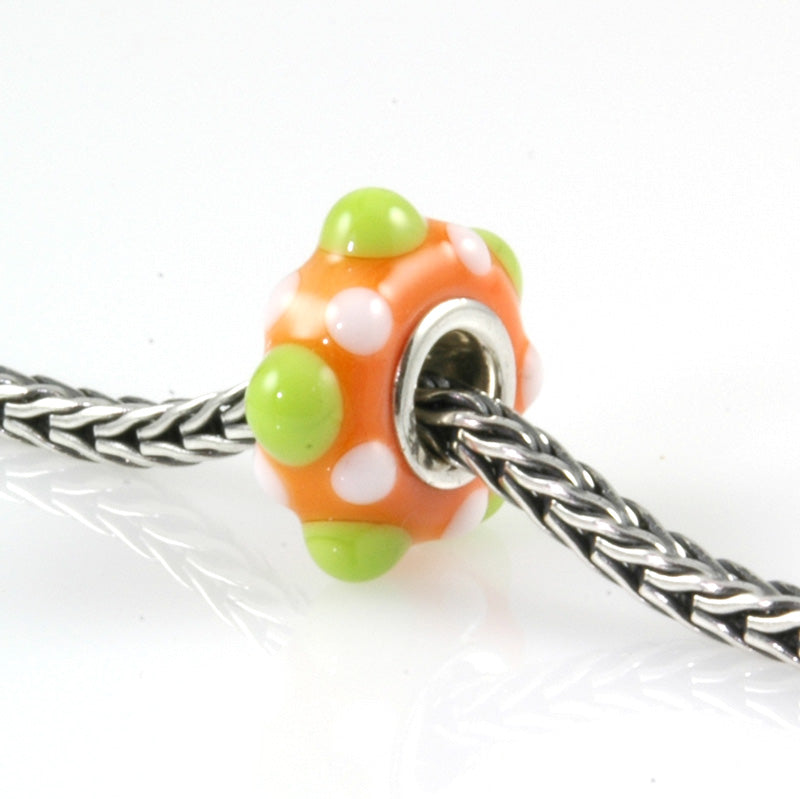 Lime & Orange Silver Cored Glass Charm Bead