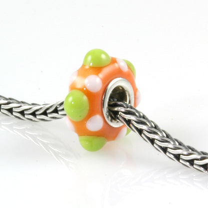 Lime & Orange Silver Cored Glass Charm Bead
