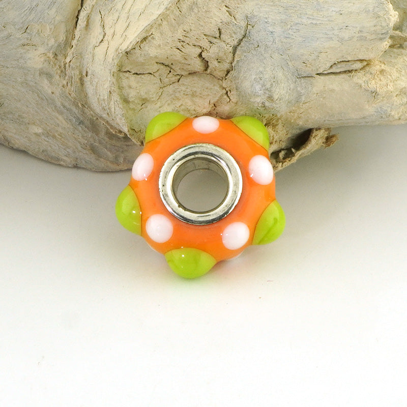 Lime & Orange Silver Cored Glass Charm Bead