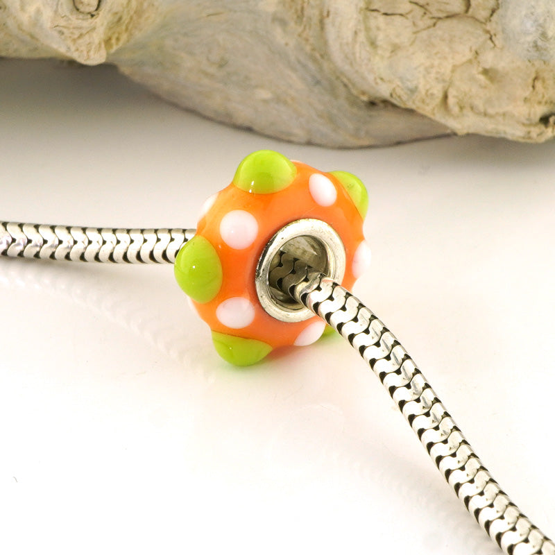 Lime & Orange Silver Cored Glass Charm Bead
