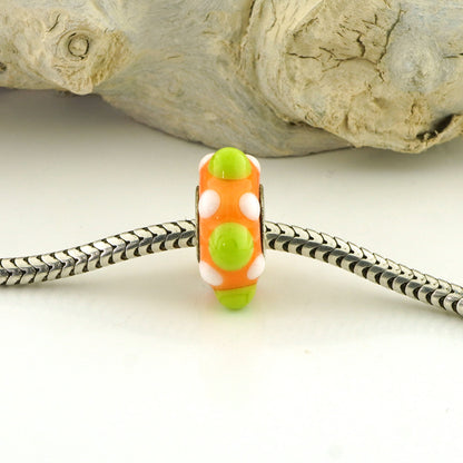 Lime & Orange Silver Cored Glass Charm Bead