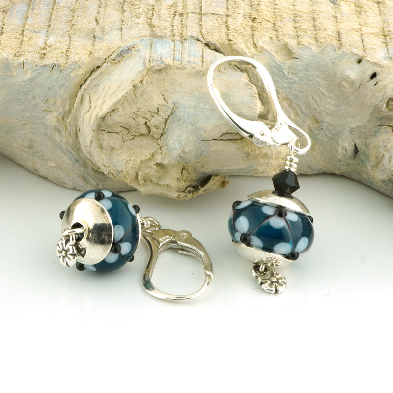Blue Floral Lattice Earrings