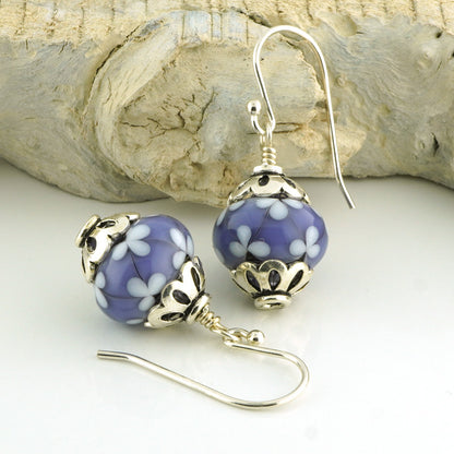 Ink Violet Floral Lattice Earrings