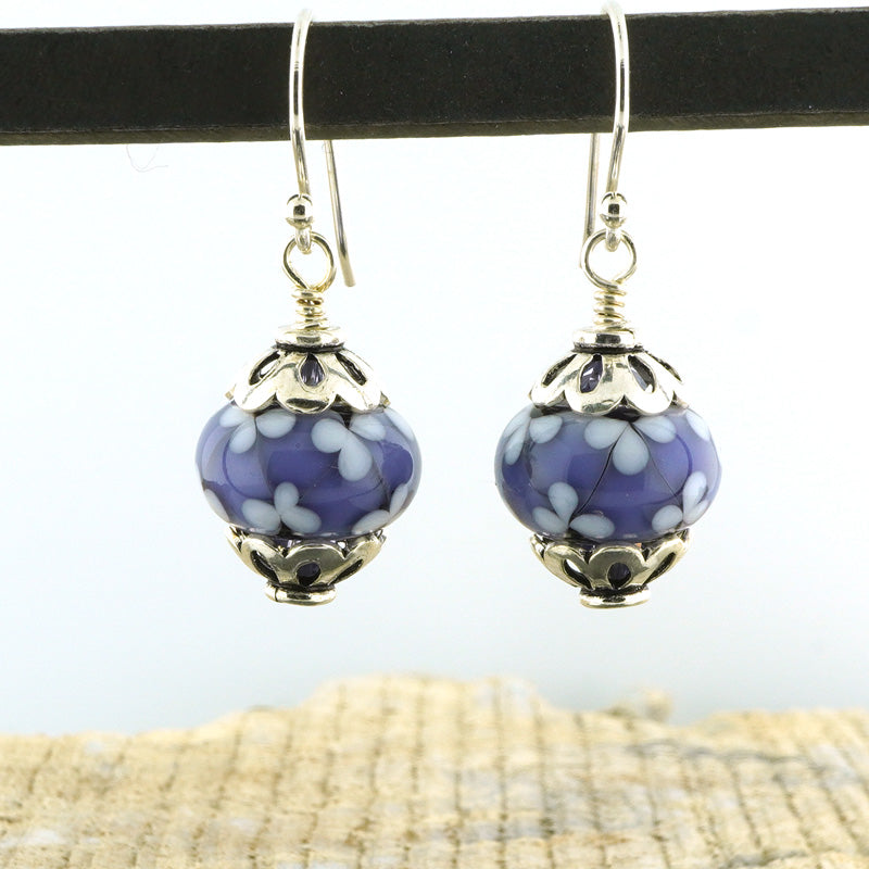 Ink Violet Floral Lattice Earrings