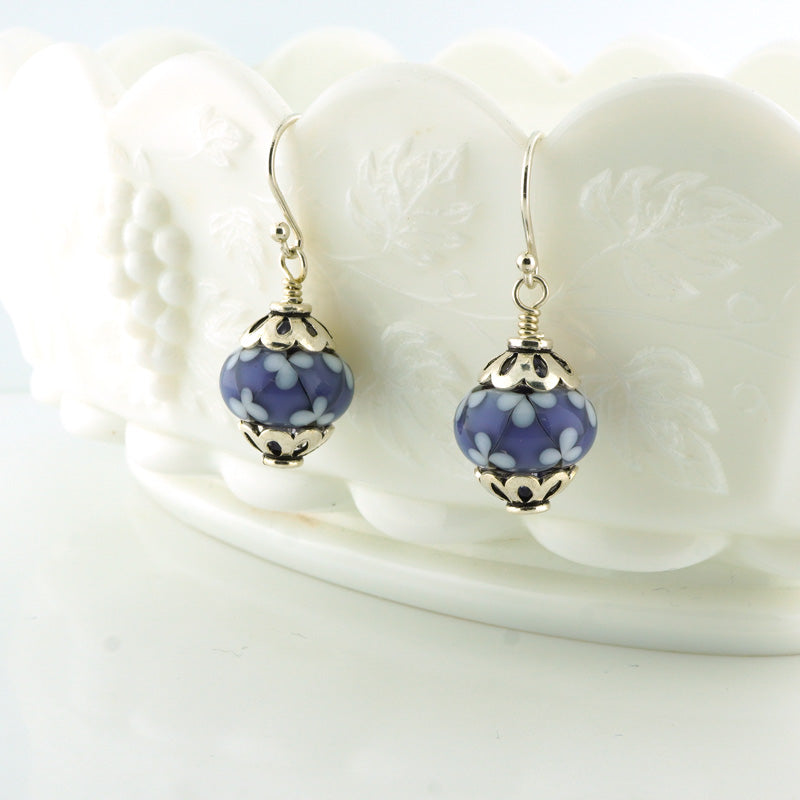 Ink Violet Floral Lattice Earrings