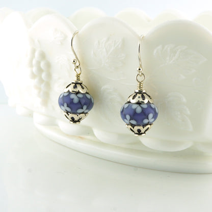 Ink Violet Floral Lattice Earrings