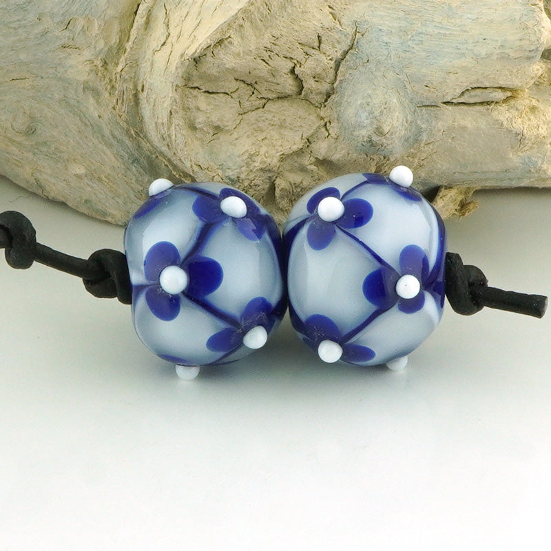 Lapis Blue & White Floral Lattice Earring Pair (S1029)