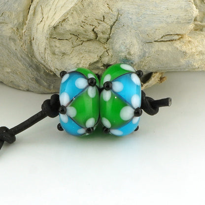 Green & Aqua Floral Lattice Earring Pair (S1067)