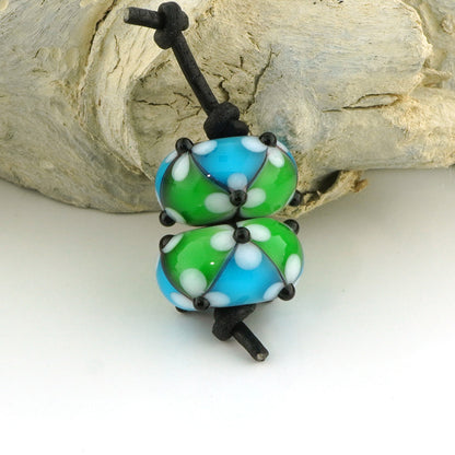 Green & Aqua Floral Lattice Earring Pair (S1067)