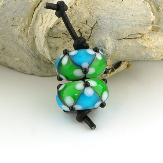 Green & Aqua Floral Lattice Earring Pair (S1067)