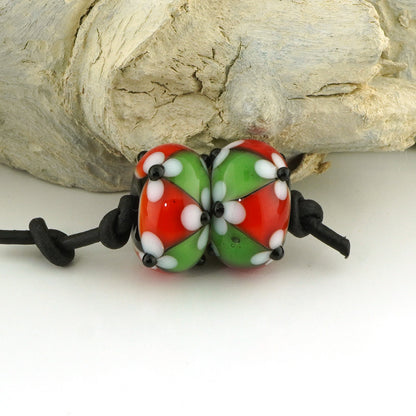 Red & Green Floral Lattice Earring Pair (S1068)