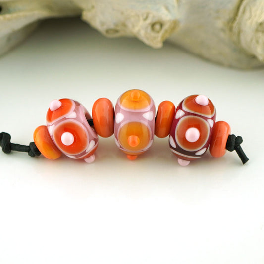 Pink and Orange Set of 7 beads (S963)