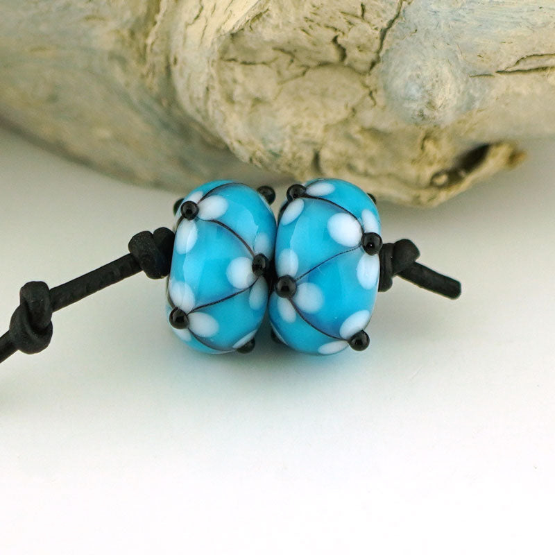 Transparent Aqua Floral Lattice Earring Pair (S969)