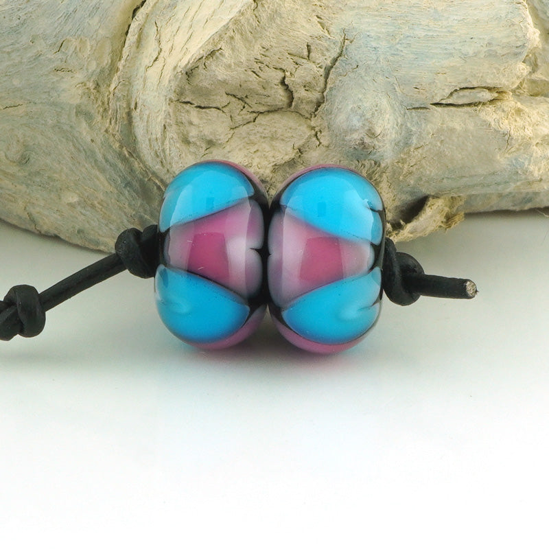 Aqua and Pink Hearts Earring Pair (S973)