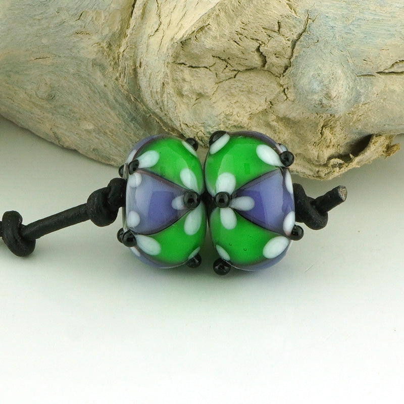Green & Violet Floral Lattice Earring Pair (S978)