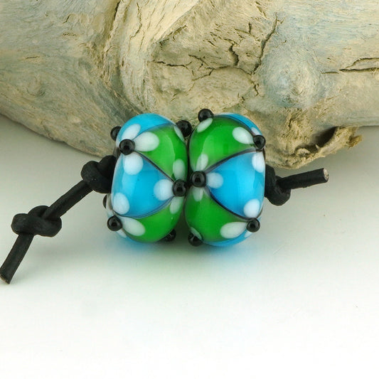 Green & Aqua Floral Lattice Earring Pair (S980)