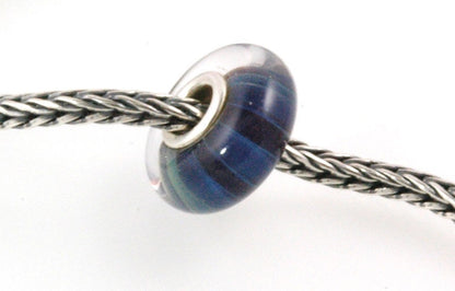 Silver Core Lampwork Glass Bead fits Pandora Blue Stripe
