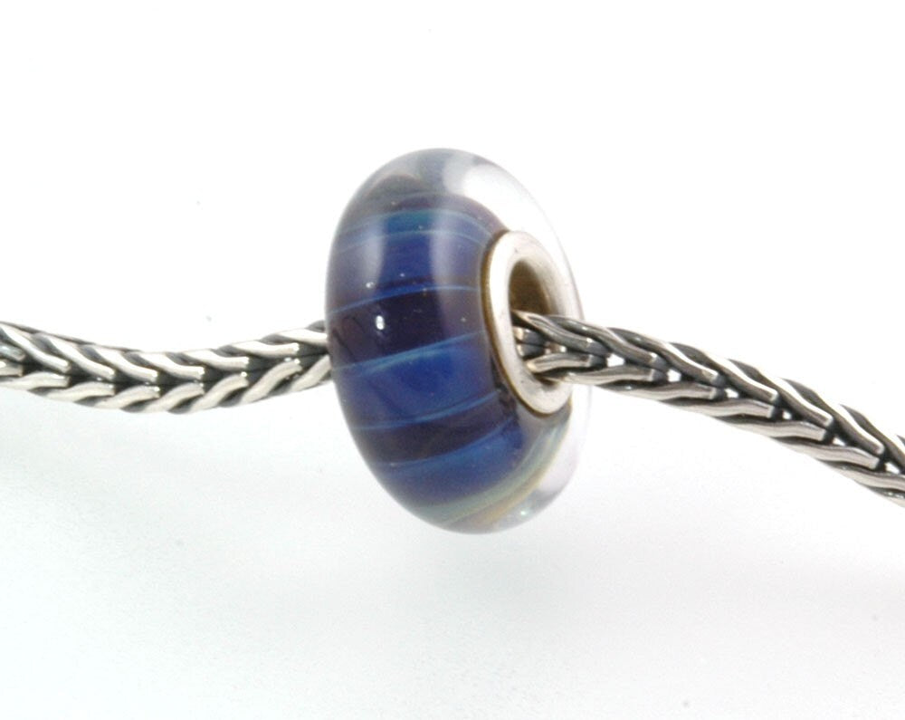 Silver Core Lampwork Glass Bead fits Pandora Blue Stripe