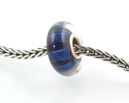 Silver Core Lampwork Glass Bead fits Pandora Blue Stripe