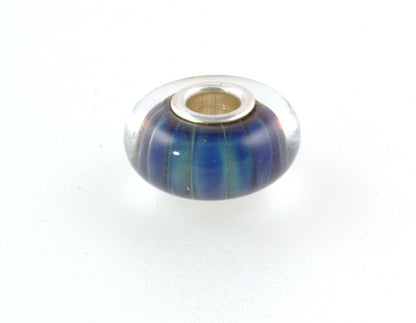 Silver Core Lampwork Glass Bead fits Pandora Blue Stripe